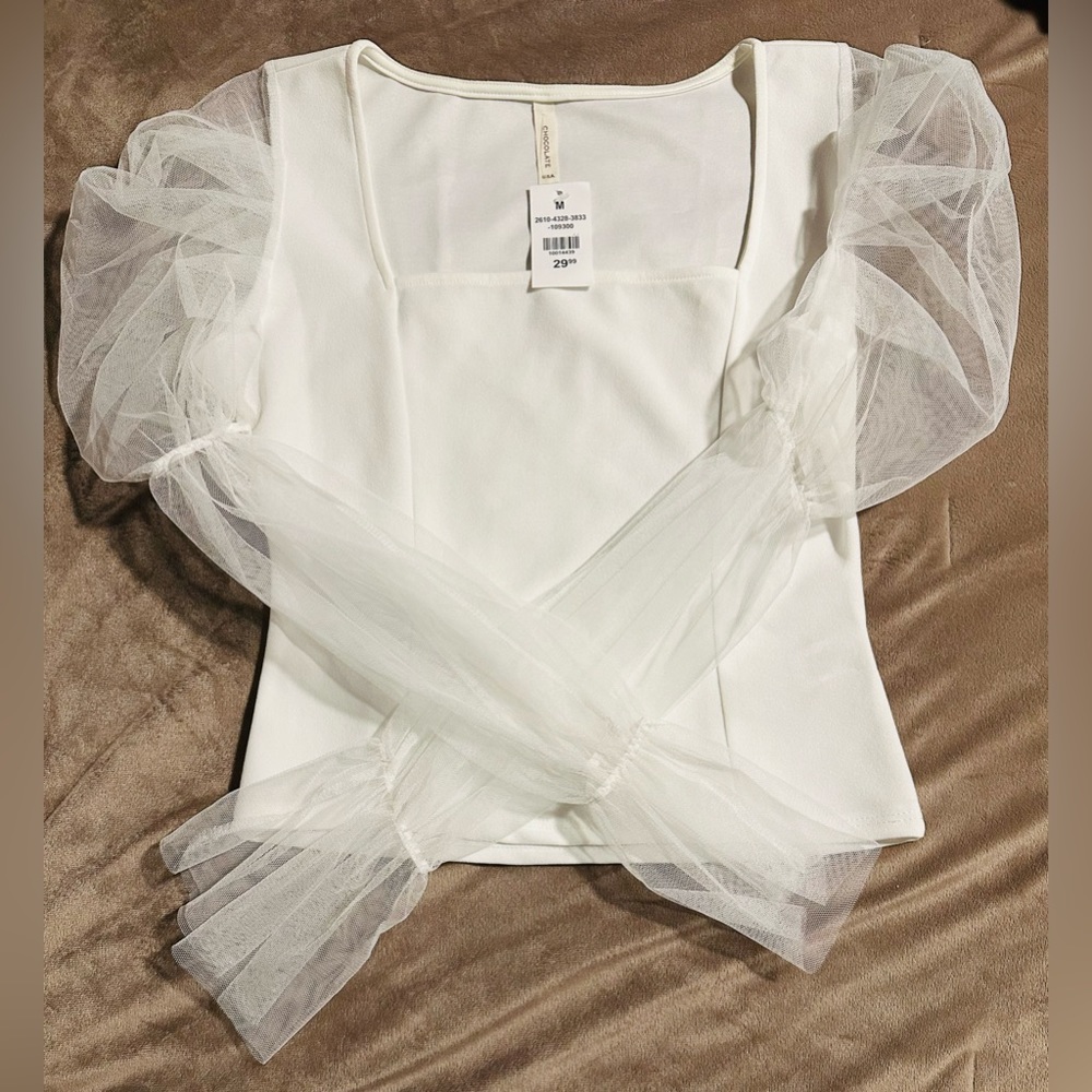 Puffy White Long Sleeve Top